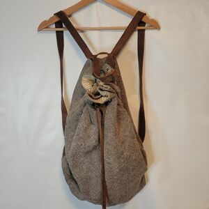 Roost Grey Jute Backpack with Leather Straps And Drawstring